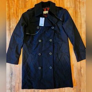 NEW 70% OFF Women's COACH Convertible Trench Coat Jacket Black Wool Size 00